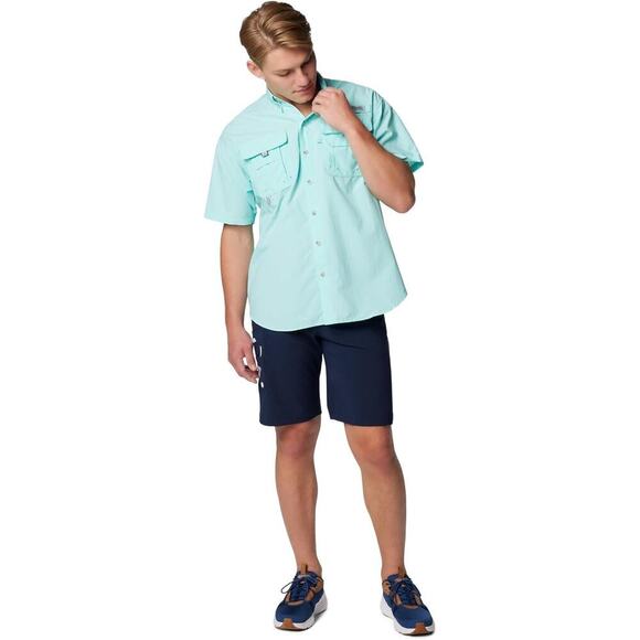 Columbia Shirt Mens Large Teal PFG Fishing Vented Short Sleeve Button Up Adult L - Picture 1 of 11